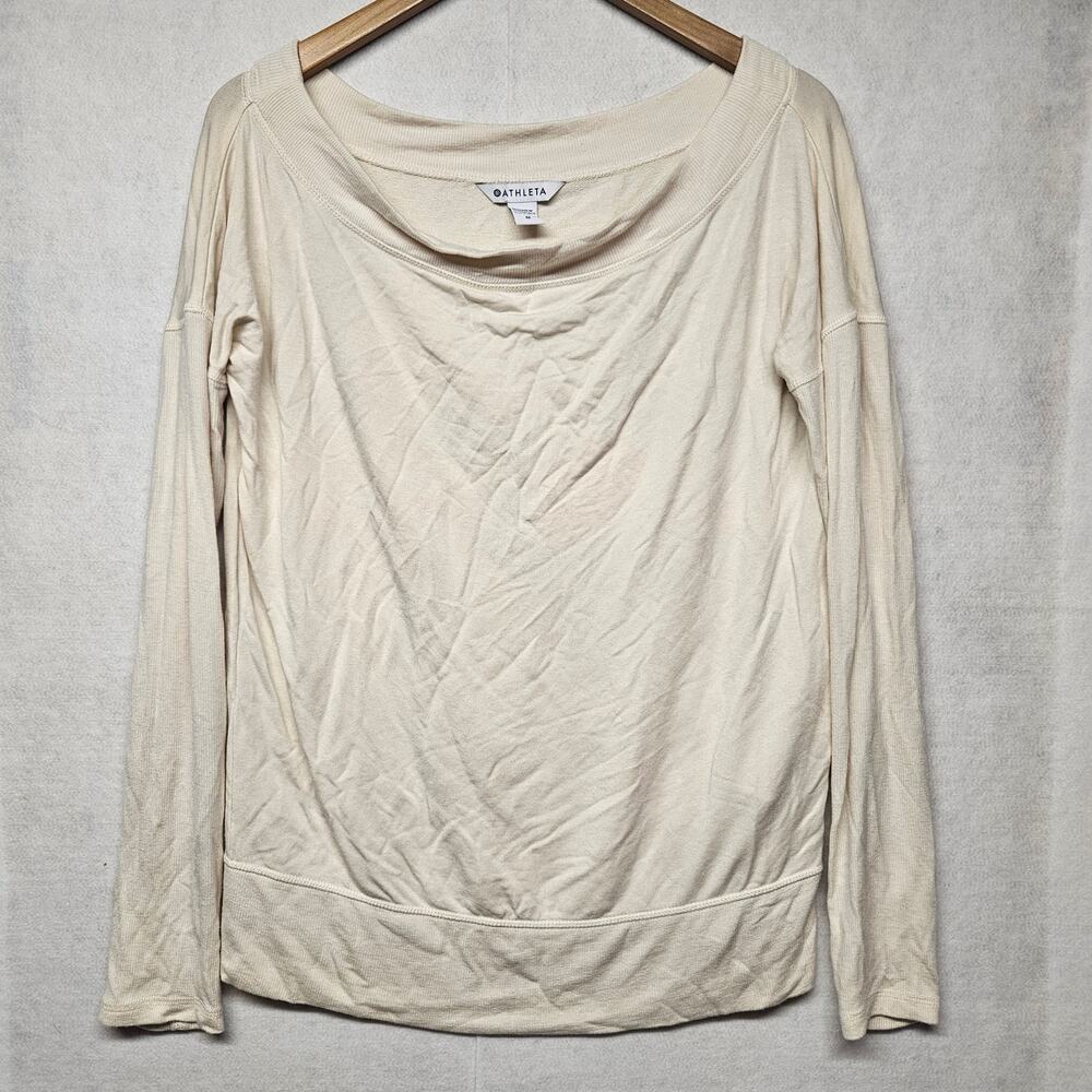 Athleta Studio Barre Sweatshirt Cream Off The Shoulder Modal Blend Size medium